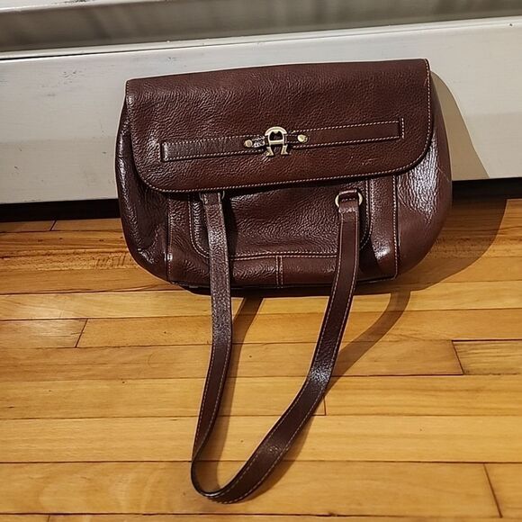 Vintage Etienne Aigner Genuine Leather Signature Brown Pebble Shoulder Bag Purse - Picture 1 of 8